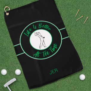 Golfer Humour Tee Time Sport Monogram Black & Gree Golf Towel