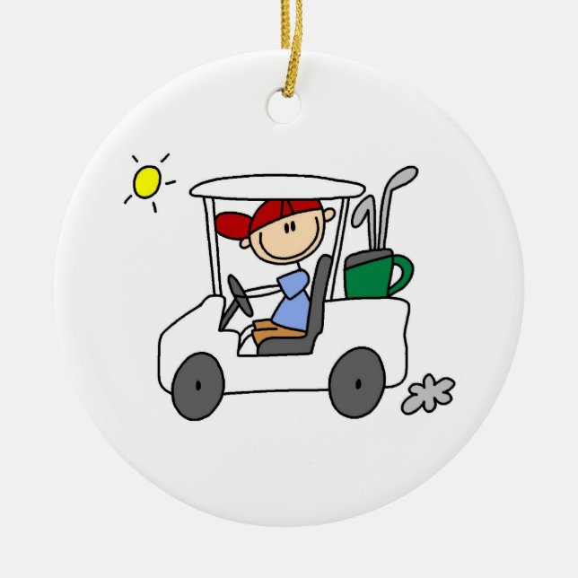 Golfer in Golf Cart Ceramic Tree Decoration (Front)