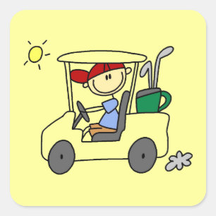 Golfer in Golf Cart Square Sticker
