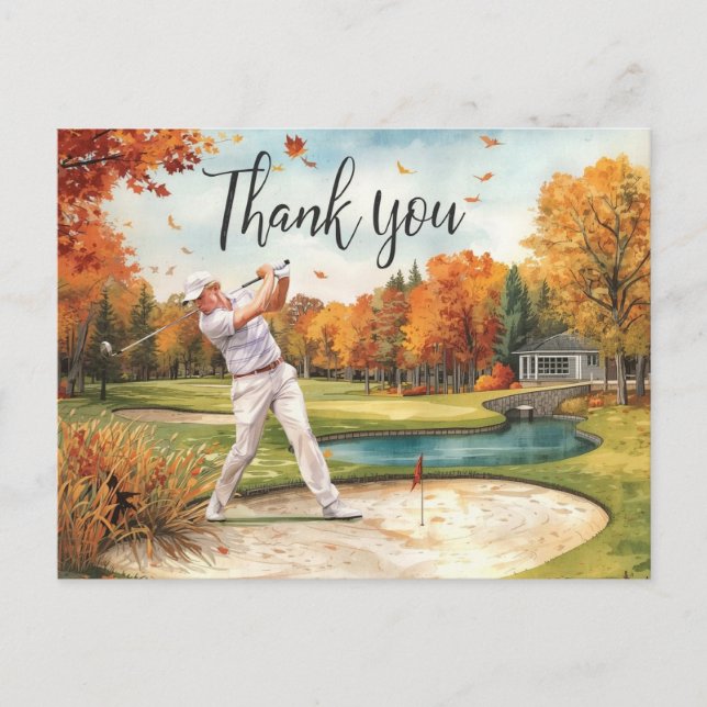  Golfer in golf course Autumn Thanksgiving  Postcard (Front)