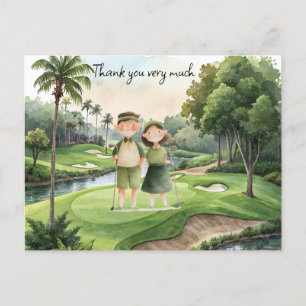 Golfer in golf course watercolor couple golfer postcard