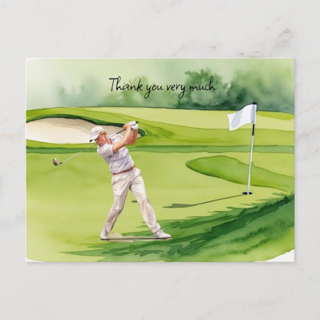 Golfer in golf course watercolor thank you card (Front)