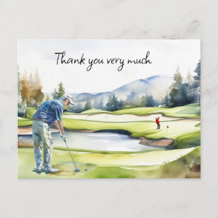 Golfer in golf course watercolor thank you card