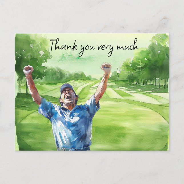 Golfer in golf course watercolor thank you card (Front)