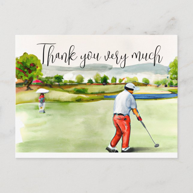 Golfer in golf course watercolor thank you card (Front)