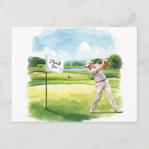 Golfer in golf course watercolor thank you card