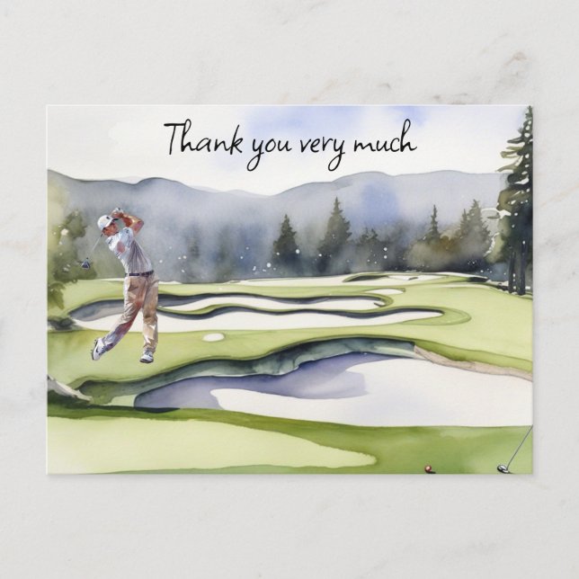 Golfer in golf course watercolor thank you card (Front)