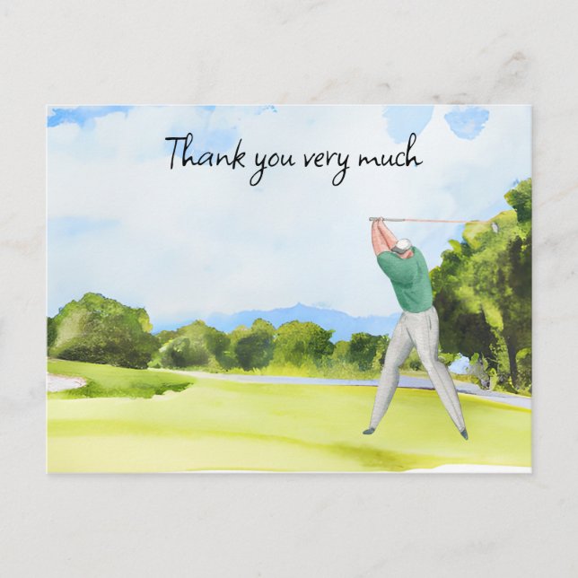 Golfer in golf course watercolor thank you card (Front)
