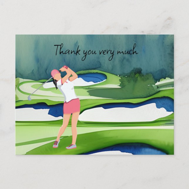 Golfer in golf course watercolor thank you card (Front)