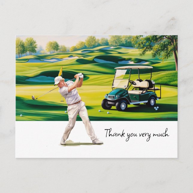 Golfer in golf course watercolor thank you card (Front)