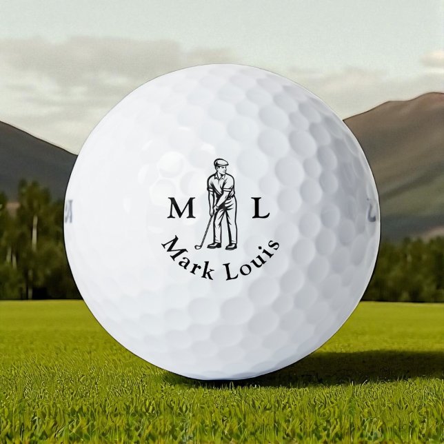 Golfer Initials Black Name Personalised Golf Balls (Creator Uploaded)