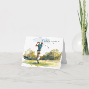 Golfer is golfing on the course thank you card