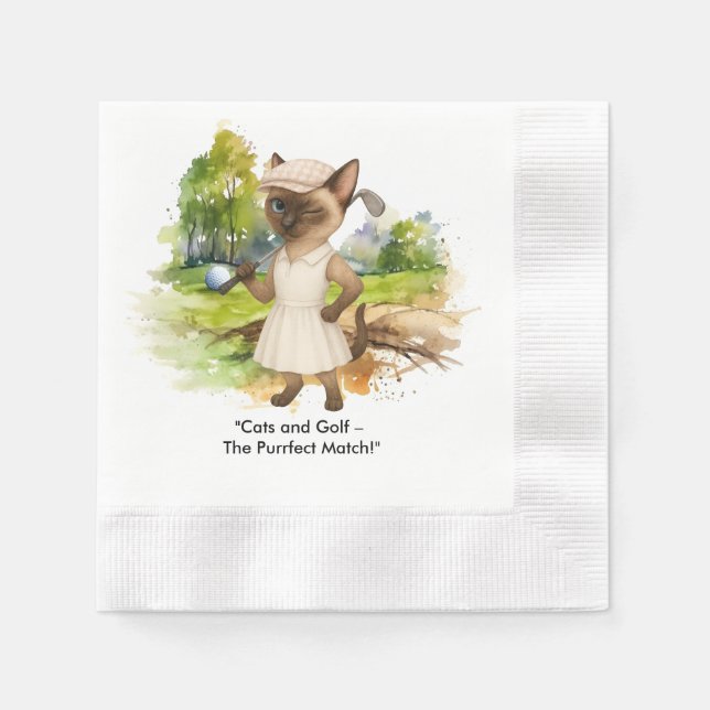 Golfer is on golf course for cat lovers napkin (Front)