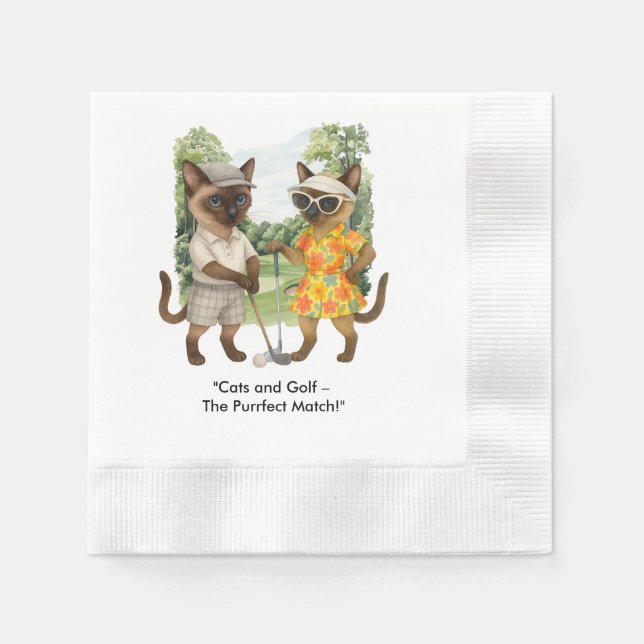 Golfer is on golf course for cat lovers napkin (Front)