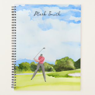 Golfer is on green grass in golf course planner