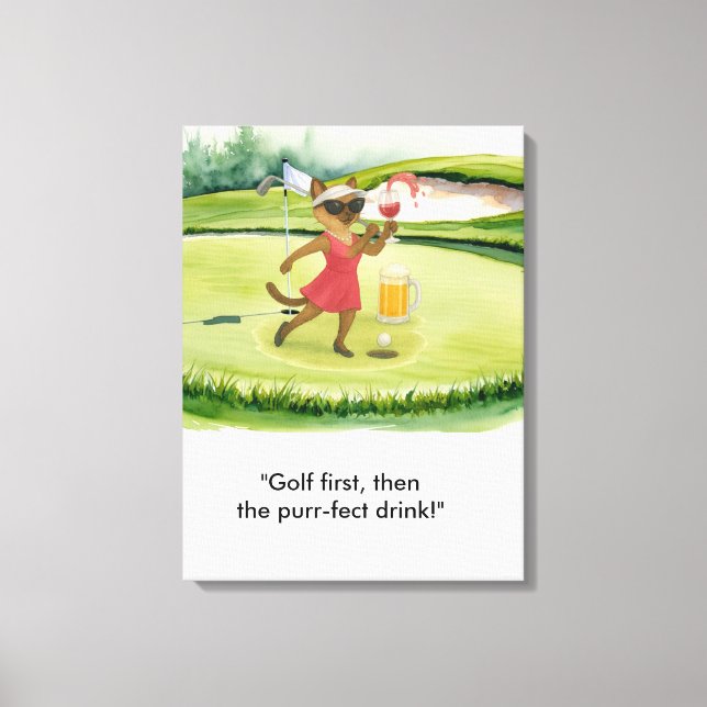 Golfer is on putting green for Siamese Cat lovers Canvas Print (Front)