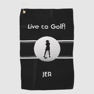 Golfer Ladies Sports Template Black Monogrammed Golf Towel