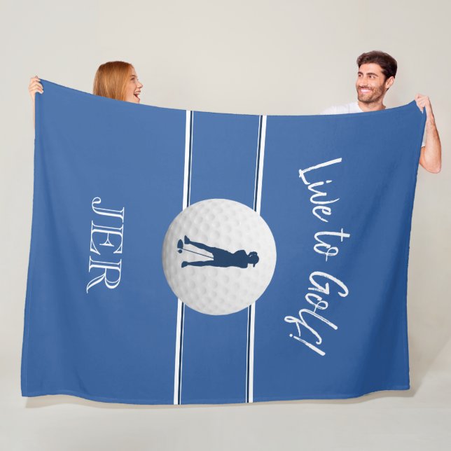 Golfer Ladies Sports Template Blue Custom Monogram Fleece Blanket (In Situ)