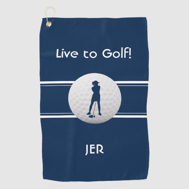 Golfer Ladies Sports Template Blue Monogrammed Golf Towel (Front)