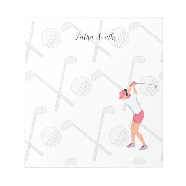 Golfer lady is golfing note pad (Front)