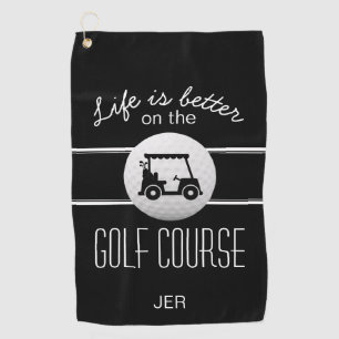 Golfer Life Golf Cart Initials Classic Black White Golf Towel
