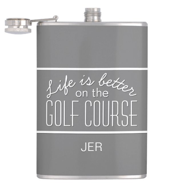 Golfer Life is Better Golf Course Monogrammed      Hip Flask (Opened)