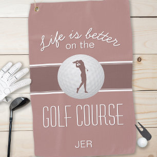 Golfer Life is Better Monogrammed Dusty Rose Pink Golf Towel