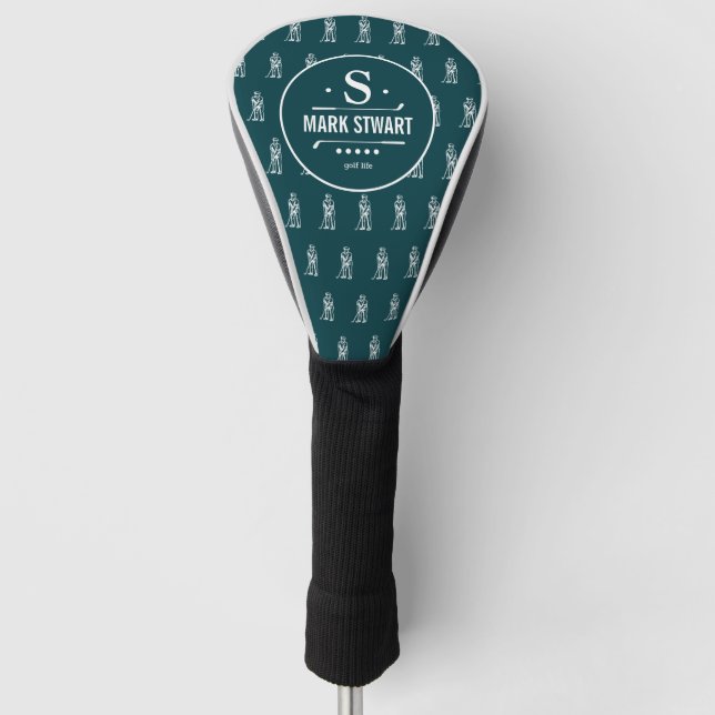 Golfer Logo Monogram / Monogrammed Golf Head Cover (Front)