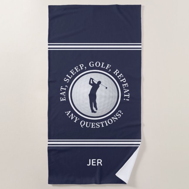Golfer Male Sports Pro Golf Ball Cute Navy Blue Beach Towel (Front)