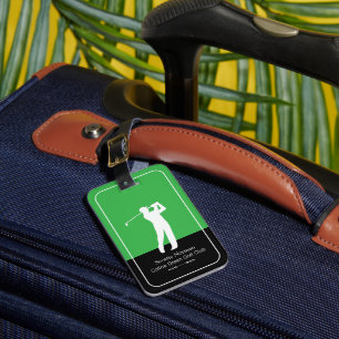 Golfer Man with Golf Club Elegant Green Luggage Tag