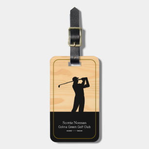 Golfer Man with Golf Club wood-like Luggage Tag