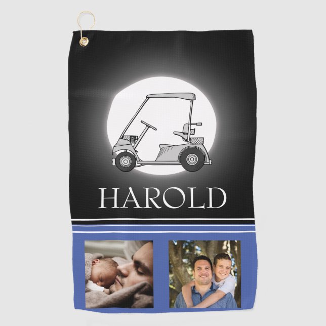 Golfer Men Black Blue | Photo Collage Golf Towel (Front)