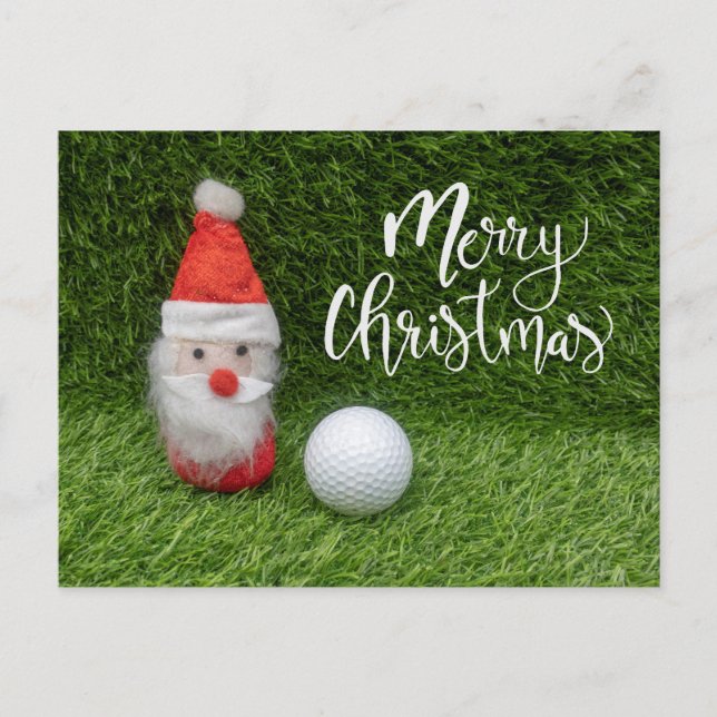 Golfer Merry Christmas with Santa Claus and ball Postcard (Front)
