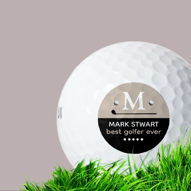 Golfer Modern Black Beige Monogram  Golf Balls (Creator Uploaded)