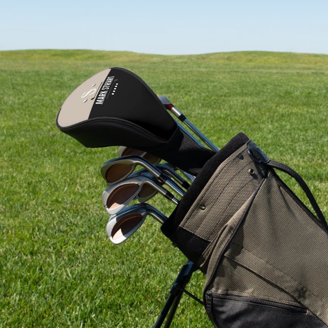 Golfer Modern Black White Monogram  Golf Head Cover (In Situ)