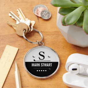 Golfer Modern Black White Monogram Key Ring
