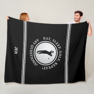 Golfer Modern Sports Monogram Golf Pro Black White Fleece Blanket
