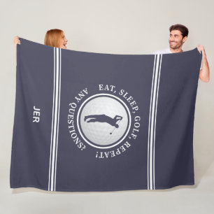 Golfer Modern Sports Monogram Golf Pro Blue White Fleece Blanket