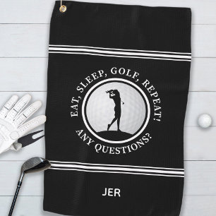 Golfer Monogram Funny Quote Sports Pro Golf Black Golf Towel