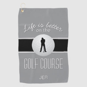 Golfer Monogram Golf Sports Quote Grey Cute Golf Towel