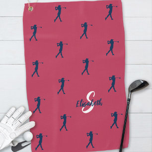 Golfer Monogram Name Initials Sports Magenta Blue Golf Towel