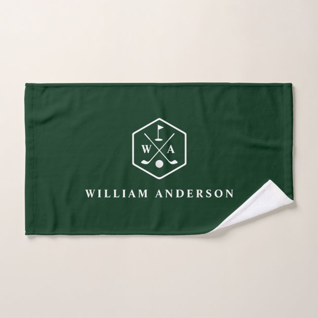 Golfer Monogram & Name Stylish Minimalist Golf Hand Towel (Hand Towel)