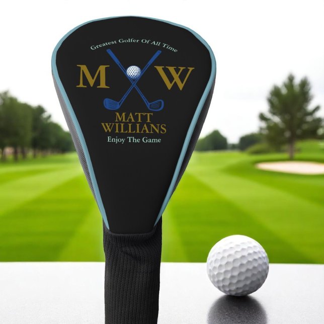 Golfer Monogram on Classy Black Custom Golf Head Cover (Creator Uploaded)