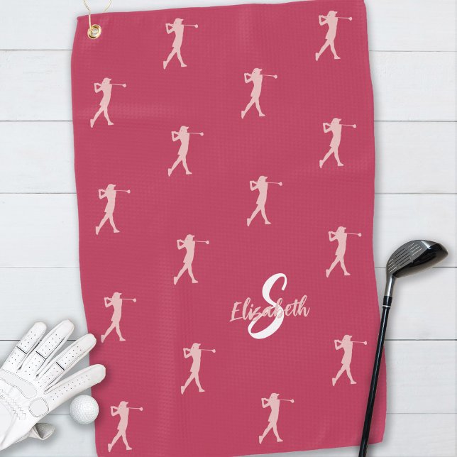 Golfer Monogram Pro Sports Equipment Magenta Red Golf Towel (Creator Uploaded)
