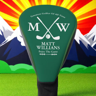 Golfer Monogram white crossed clubs hunter-green Golf Head Cover