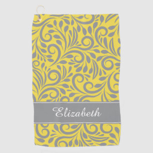 Golfer   Monogrammed Abstract Floral Yellow Grey Golf Towel