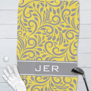 Golfer   Monogrammed Abstract Pattern Yellow Grey Golf Towel