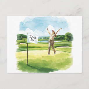 Golfer n golf course watercolor thank you card