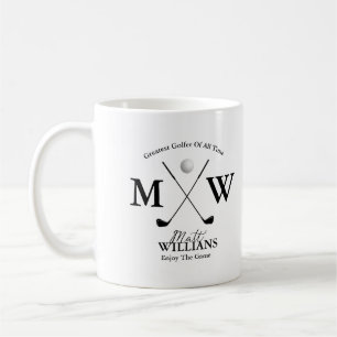 Golfer Name Black Monogram on White Coffee Mug