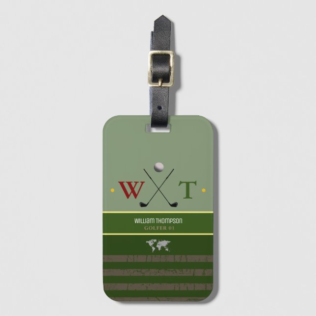 golfer name cool green travel luggage tag (Front Vertical)